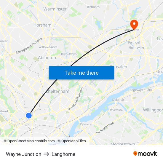 Wayne Junction to Langhorne map