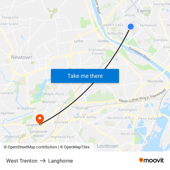 West Trenton to Langhorne map