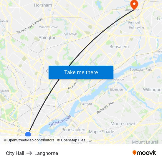 City Hall to Langhorne map