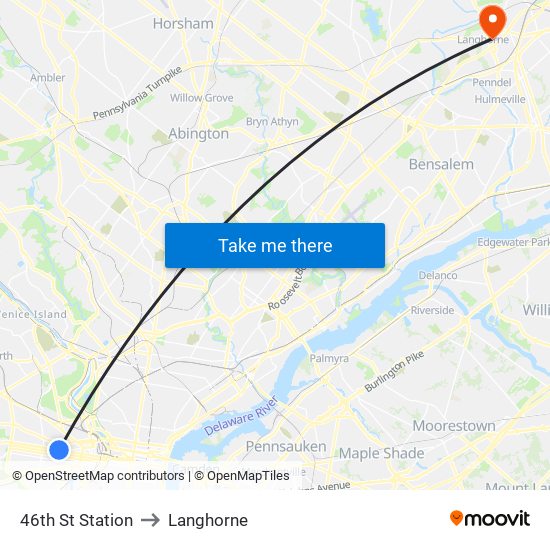 46th St Station to Langhorne map