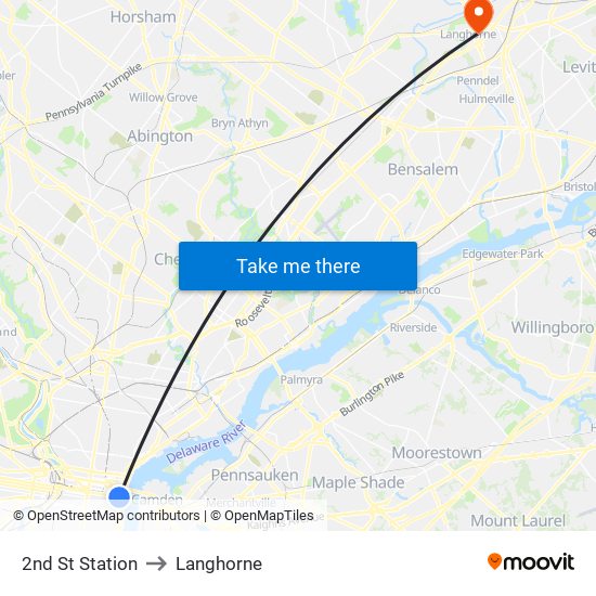 2nd St Station to Langhorne map