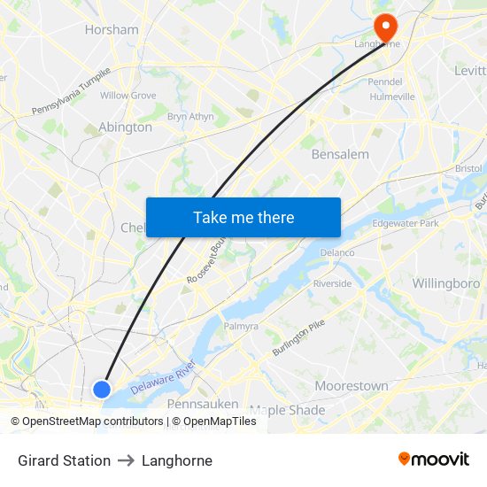 Girard Station to Langhorne map