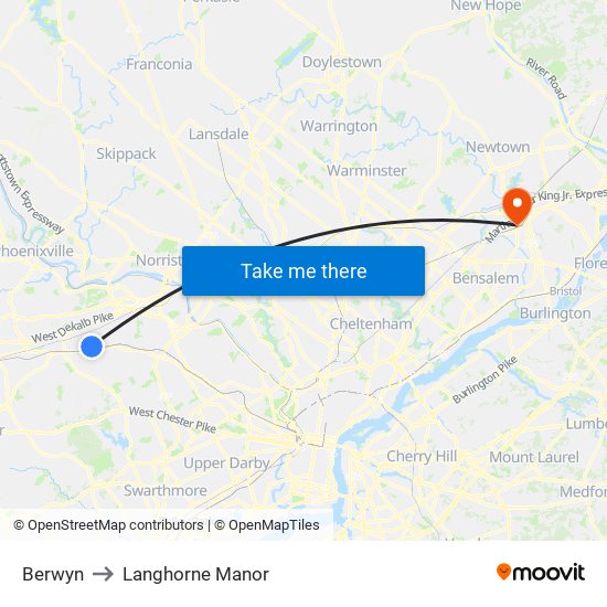 Berwyn to Langhorne Manor map