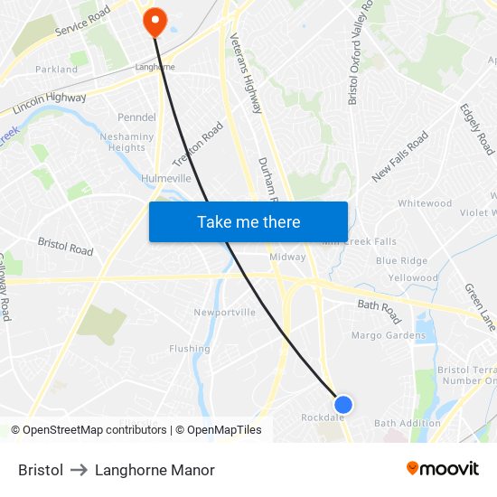 Bristol to Langhorne Manor map
