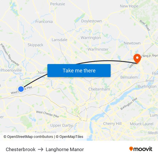 Chesterbrook to Langhorne Manor map