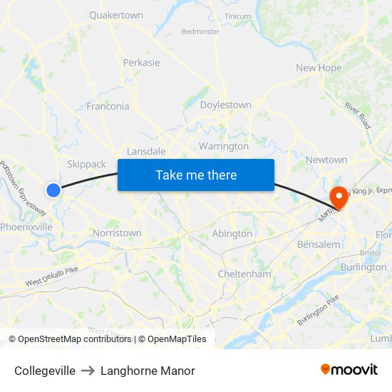 Collegeville to Langhorne Manor map