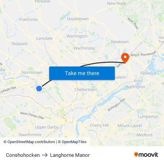 Conshohocken to Langhorne Manor map