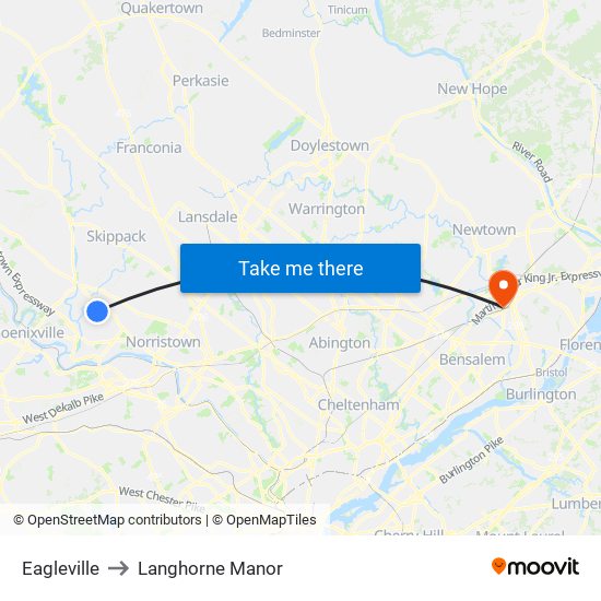 Eagleville to Langhorne Manor map