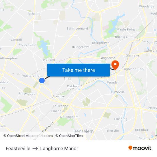 Feasterville to Langhorne Manor map