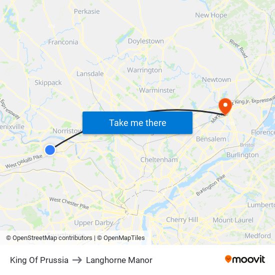King Of Prussia to Langhorne Manor map