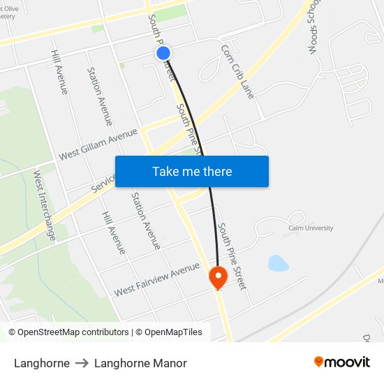 Langhorne to Langhorne Manor map