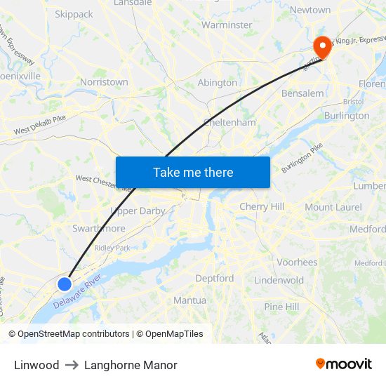 Linwood to Langhorne Manor map