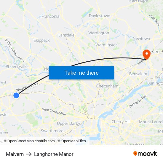Malvern to Langhorne Manor map