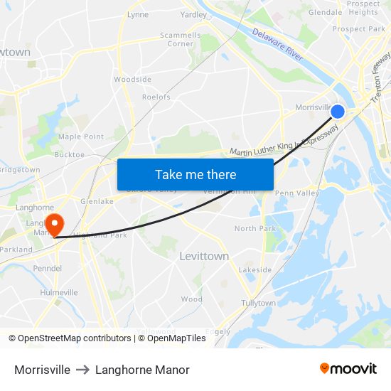Morrisville to Langhorne Manor map