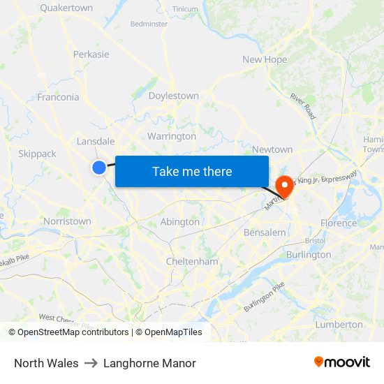 North Wales to Langhorne Manor map