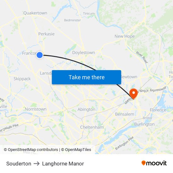 Souderton to Langhorne Manor map