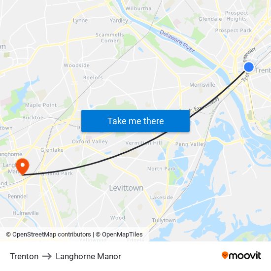 Trenton to Langhorne Manor map