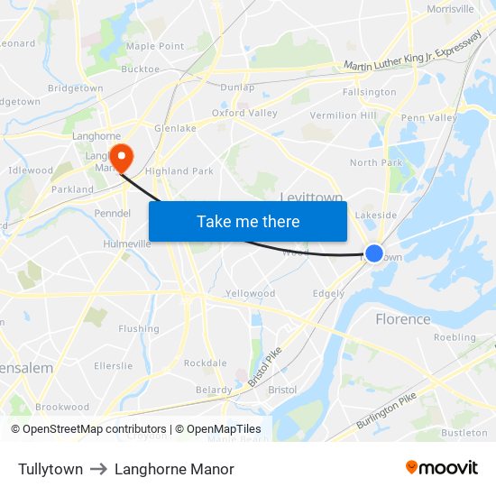 Tullytown to Langhorne Manor map