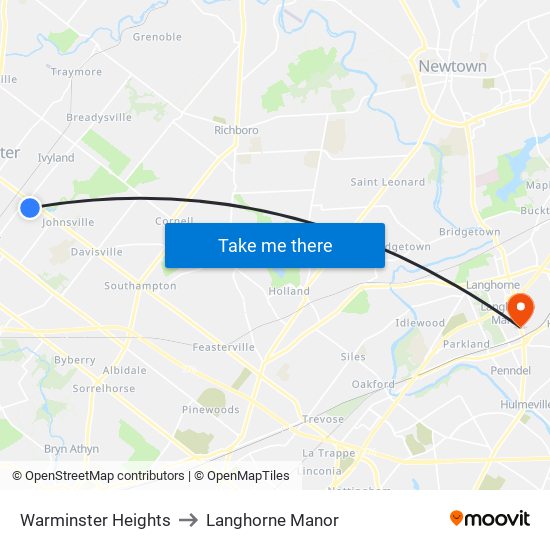 Warminster Heights to Langhorne Manor map