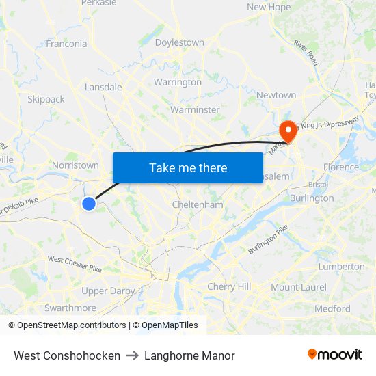 West Conshohocken to Langhorne Manor map