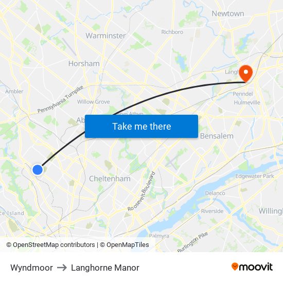 Wyndmoor to Langhorne Manor map