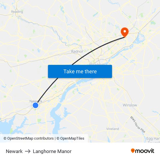 Newark to Langhorne Manor map