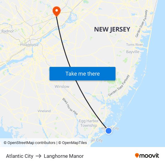 Atlantic City to Langhorne Manor map