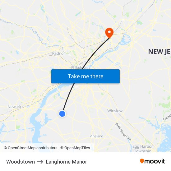 Woodstown to Langhorne Manor map