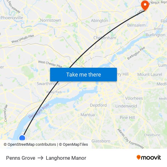 Penns Grove to Langhorne Manor map