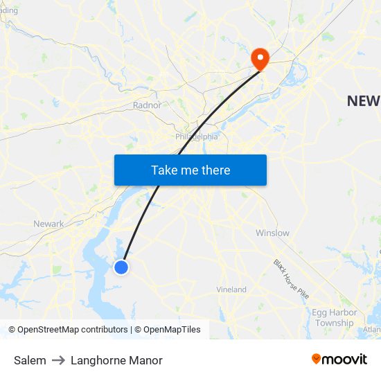 Salem to Langhorne Manor map