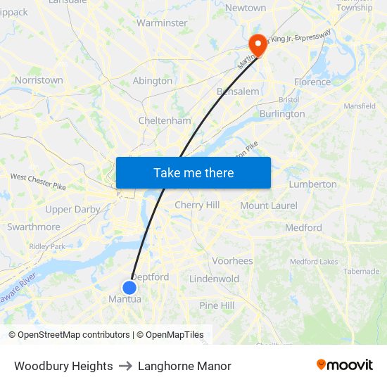 Woodbury Heights to Langhorne Manor map