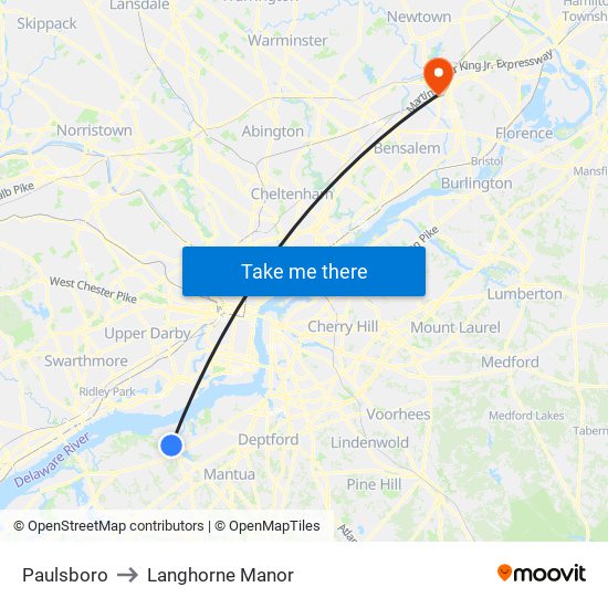 Paulsboro to Langhorne Manor map
