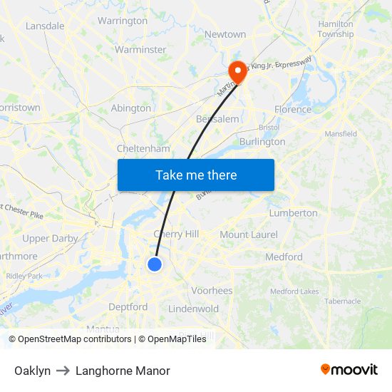Oaklyn to Langhorne Manor map