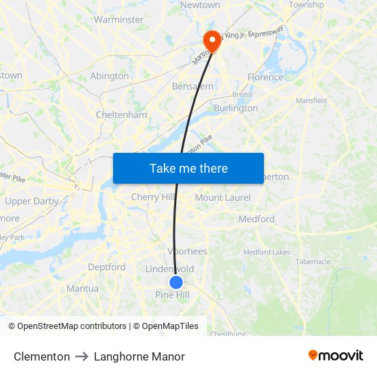 Clementon to Langhorne Manor map