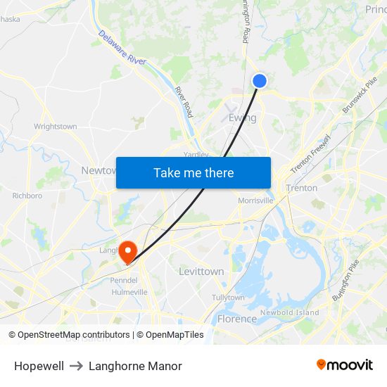 Hopewell to Langhorne Manor map
