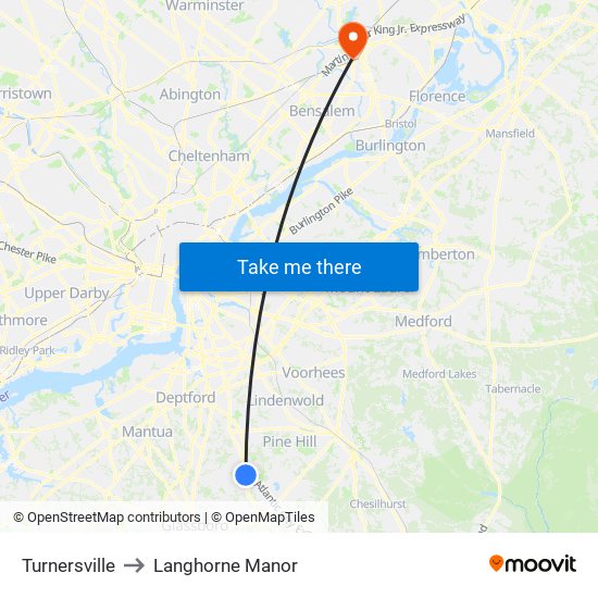 Turnersville to Langhorne Manor map