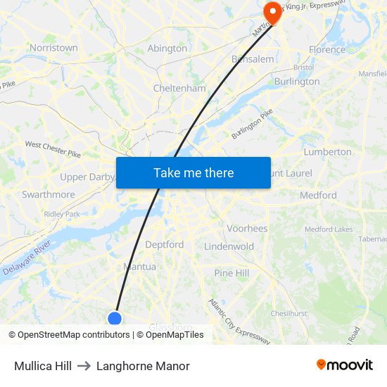 Mullica Hill to Langhorne Manor map