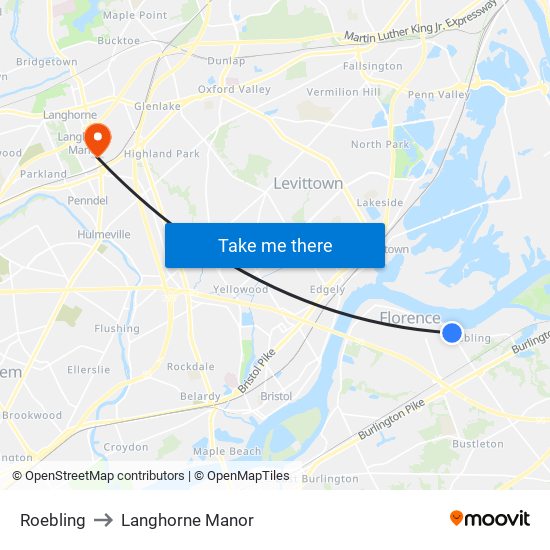 Roebling to Langhorne Manor map