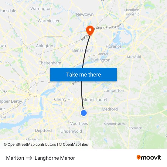 Marlton to Langhorne Manor map