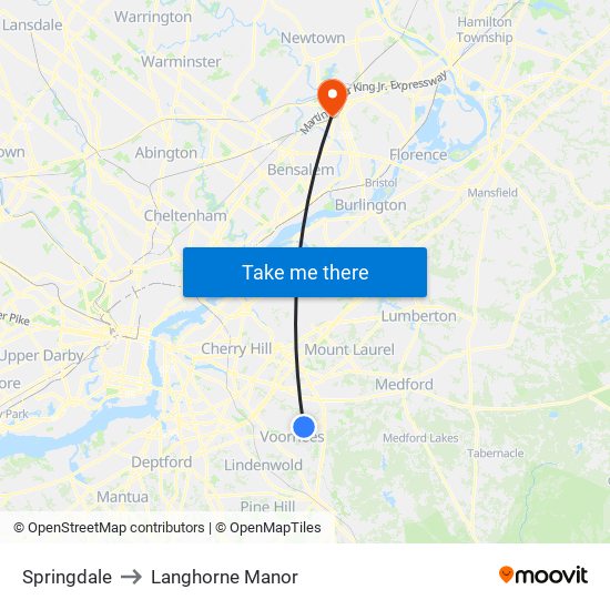 Springdale to Langhorne Manor map