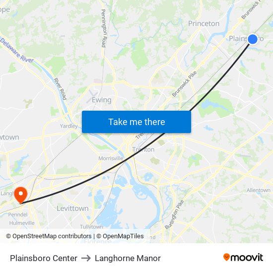 Plainsboro Center to Langhorne Manor map