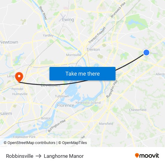 Robbinsville to Langhorne Manor map