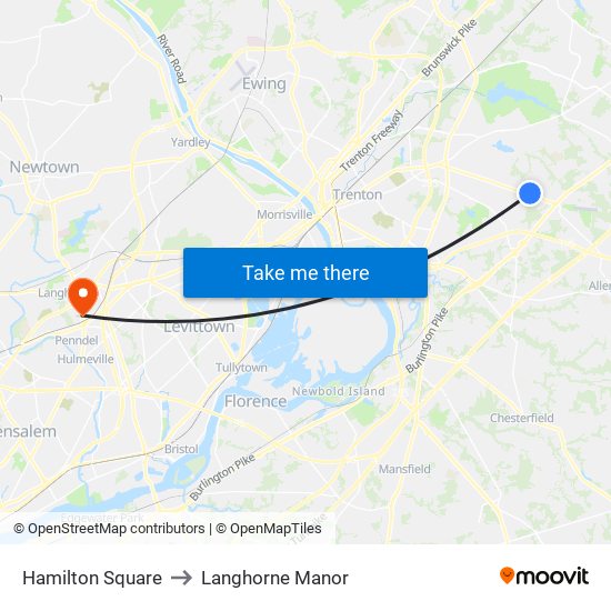 Hamilton Square to Langhorne Manor map
