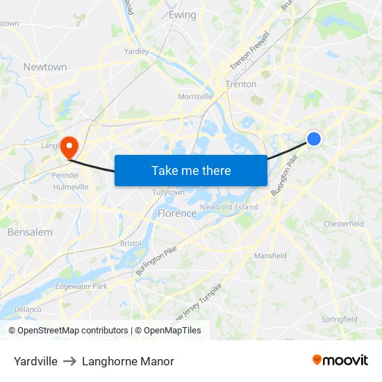 Yardville to Langhorne Manor map