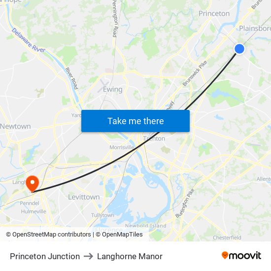 Princeton Junction to Langhorne Manor map