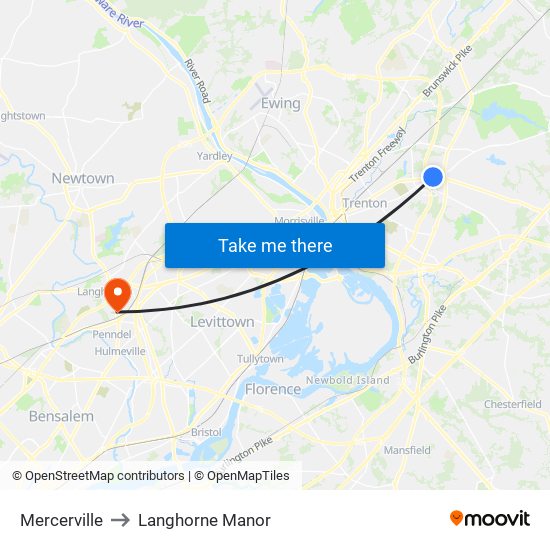 Mercerville to Langhorne Manor map