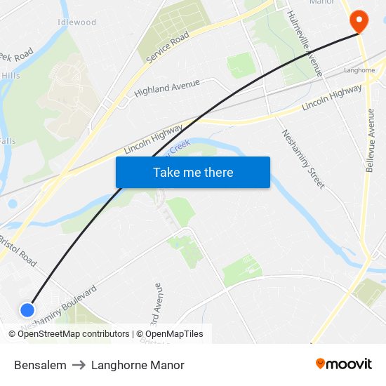 Bensalem to Langhorne Manor map