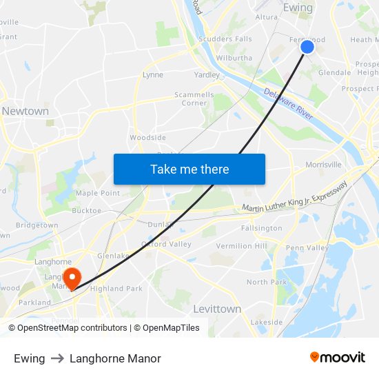Ewing to Langhorne Manor map