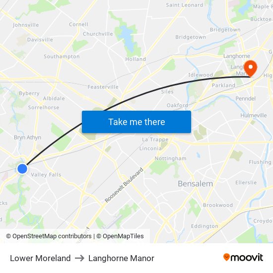 Lower Moreland to Langhorne Manor map