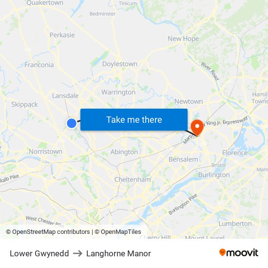 Lower Gwynedd to Langhorne Manor map